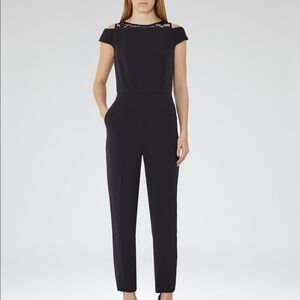 reiss nicky lace back navy blue jumpsuit